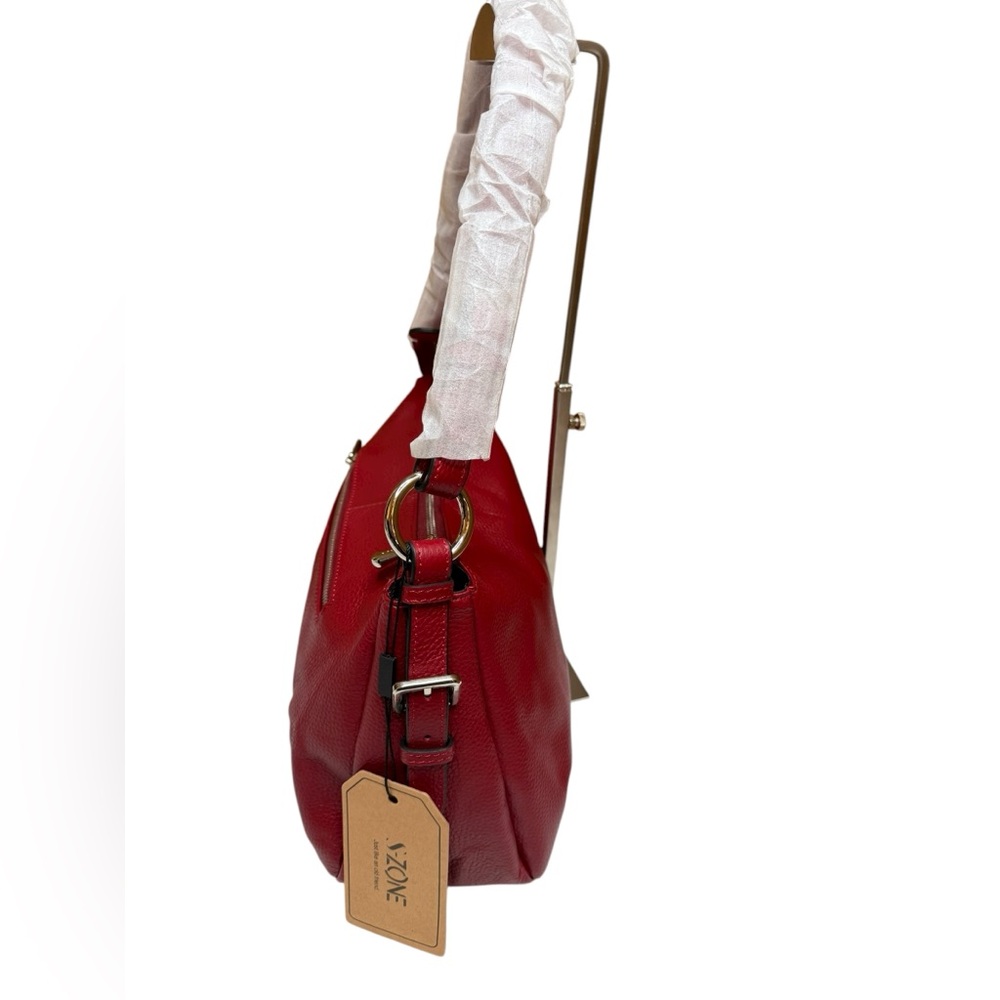 S-zone Red Leather Shoulder Bag with silvertone hardware. - Picture 8 of 14